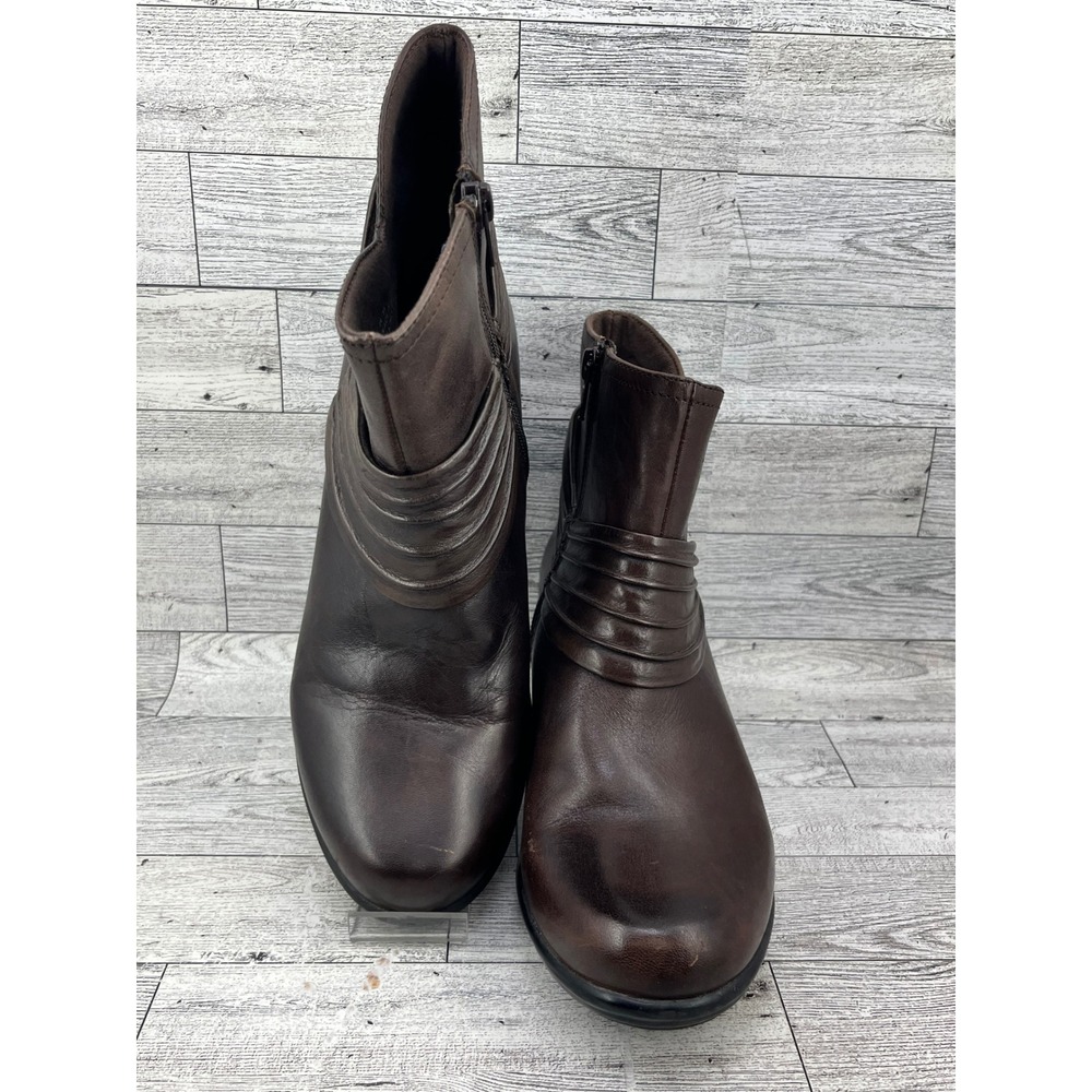 Clarks Women Dark‎ Brown Leather Pleated Wrap Side Zip Ankle Boots 36799 Size 8M